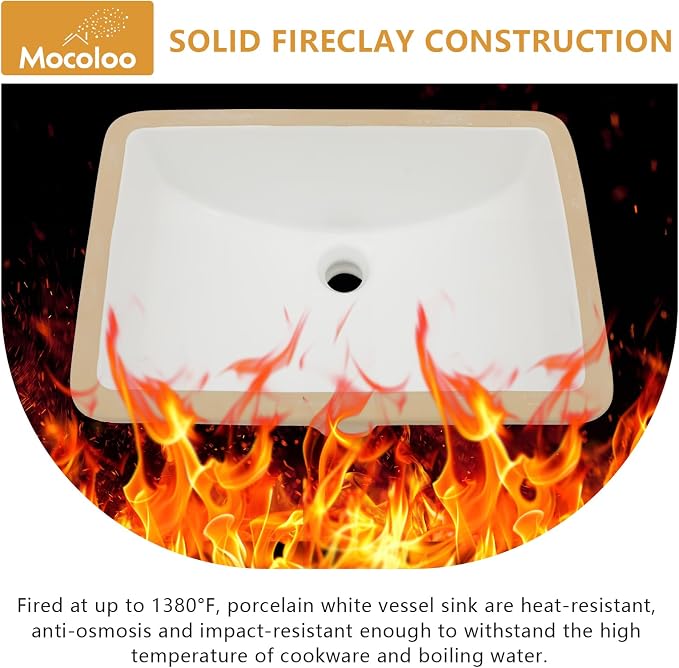 Mocoloo Undermount Bathroom Sink 20" x 14" Rectangle White Ceramic Bathroom Sink 8 Inch with Vertical Sides and Overflow Drain Porcelain Rectangular Undermount Vanity Sinks Interior Size 18 x 11