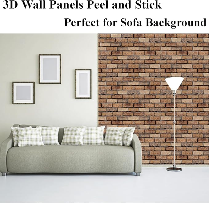 3D Wall Panels Peel and Stick 10 Pcs Brick Textured PVC Panels | 11.81*11.81 Inch, Waterproof, Self-Adhesive Wall Tiles, for Accent Walls, Kitchen, Bathroom, Bedroom & Office Decor