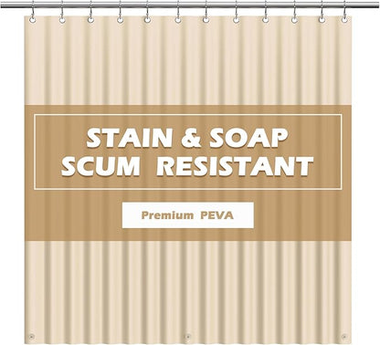 EHZNZIE Shower Curtain Liner Light Weight PEVA, Shower Liner 72x72 Inches, Waterproof, No Chemical Smell with 12 Rust Proof Metal Grommets for Bathroom Shower Curtain, Beige