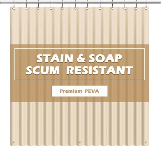 EHZNZIE Shower Curtain Liner Light Weight PEVA, Shower Liner 72x72 Inches, Waterproof, No Chemical Smell with 12 Rust Proof Metal Grommets for Bathroom Shower Curtain, Beige
