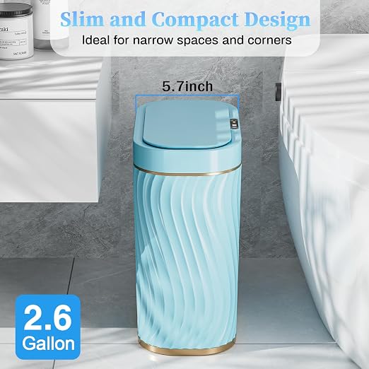 Ogikey Bathroom Small Trash Can with Automatic Touchless Lid, 2.6 Gallon Smart Garbage Can Narrow Waterproof Trash Bin for Bedroom, Office, Living Room
