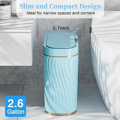 Ogikey Bathroom Small Trash Can with Automatic Touchless Lid, 2.6 Gallon Smart Garbage Can Narrow Waterproof Trash Bin for Bedroom, Office, Living Room