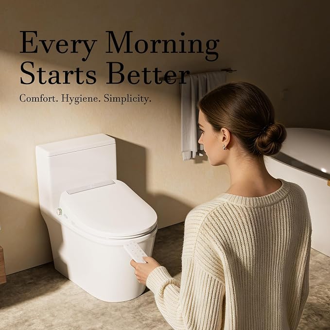 Electric Bidet Toilet Seat Elongated with Warm Water Wash | Heated Seat, Warm Air Dryer, Remote Control, Self-Cleaning Nozzle, LED Night Light, Soft Close Lid