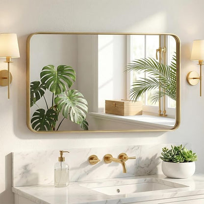 NEWBULIG Bathroom Wall Mirror, Vanity Mirror, 24x40 Inch | Matte Metal Framed, Tempered Glass Over Sink, Entryway Living Room Bedroom, Horizontal or Vertical Hang, Gold