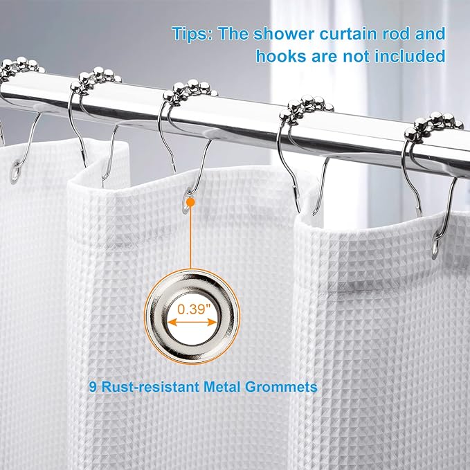 AmazerBath 54 x 78 Shower Curtain Waffle, Long Stall Shower Curtain White, Heavy Duty 240GSM, Fabric Shower Curtains, Hotel Quality Bathroom Accessories, 54 Inches Wide x 78 Inches Long