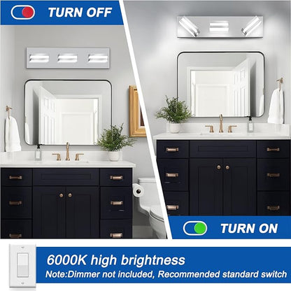 IZORRO LED Modern Bathroom Lights Fixtures(3-Light,Dimmable),Chrome Acrylic Wall Lighting,Vanity Lights for Bathroom Over Mirror - 6000k 16In （No Assembly Required）