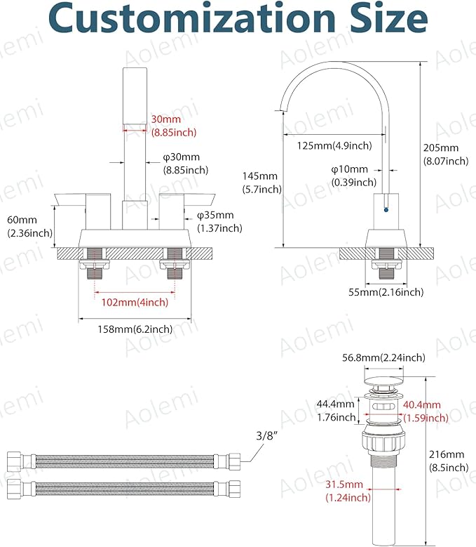 Aolemi Bathroom Faucets for Sink 3 Hole,4 Inch Centerset Waterfall Faucet 2 Handle for Bathroom Sink with Pop-Up Drain and Supply Lines Oil Rubbed Bronze