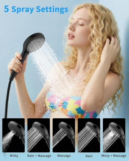 FASDUNT Shower Head with Handheld, High Pressure Showerhead with Hose Black | 80" Extra Long Stainless Steel Hose & Adjustable Bracket, Shower Heads with ON/OFF Switch for Pets Bath