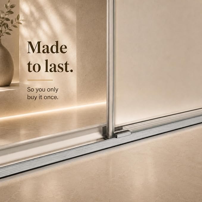 Frosted Sliding Shower Door for Bathtub, 56-60" W x 60" H-1/4” (6mm), Frosted Glass Shower Door with 4" Left Adjustable Width, 304 Stainless Steel Hardware, Bottom Water Seal, Brushed Nickel