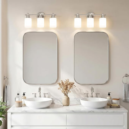 3-Light Bathroom Vanity Light Fixture, Brushed Nickel Bathroom Wall Sconce | 17.5 In Bathroom Vanity Light Fixture, Brushed Nickel Bathroom Wall Light over Mirror, Anti-Rust(Bulbs Not Included, E26)