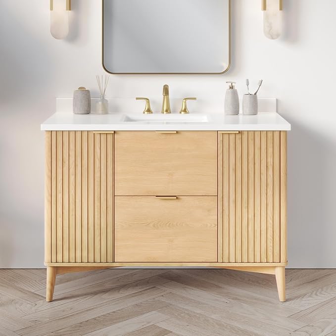 OVE Decors Indy 48 in. Undermount Single Sink Bathroom Vanity with White Engineered Marble Top, Rustic Ash