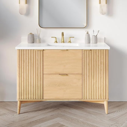 OVE Decors Indy 48 in. Undermount Single Sink Bathroom Vanity with White Engineered Marble Top, Rustic Ash