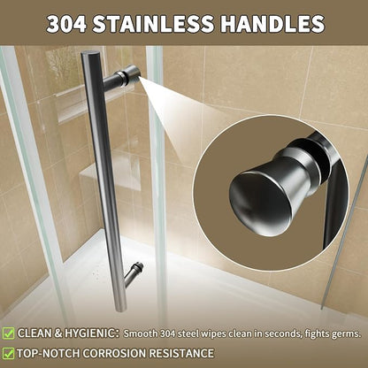 44-48”W x 34" D x 72" H Frameless Shower Enclosure, Sliding Corner Shower Door, SGCC 8mm (5/16") Tempered Glass, Buffer System, Stainless Handle&Tracks, Leak-Proof, Easy Installation, Matte Black