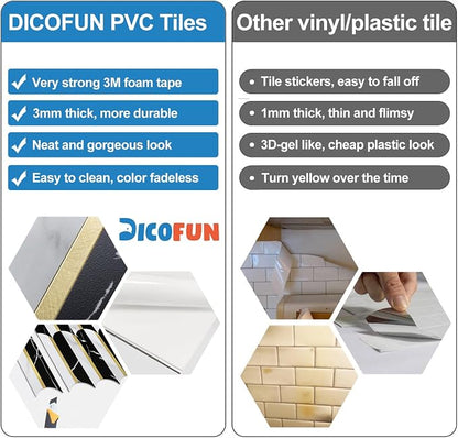 DICOFUN 1 Sheet Black & White Peel and Stick Backsplash for Kitchen, PVC Stick on Backsplash Wall Tile