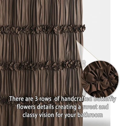 Homechoice Decor Victorian Chocolate Ruffle Shower Curtain 72" W x 72" H | Vintage Handcrafted Bow Tie Bath Curtain for Master Bathroom, Ruched Microfiber Bathroom Curtain with 12 Buttonholes (LQ-10)