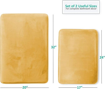 Clara Clark 2 Piece Bathroom Rugs Bath Mat Set, Velvet Memory Foam Bath Mats for Bathroom - Non-Slip, PVC Backing Bath Rugs, Washable - Dries Quickly, Gold