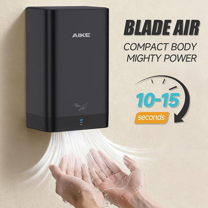 AIKE Compact Hand Dryer for Bathroom, ABS Polycarbonate 110V Black,AK2822 | High Speed Slim Blade Hand Dryer,Plug-in Easy Install and Compact Design,Smart Warm for Home Bathroom,No Paper Waste and Cost