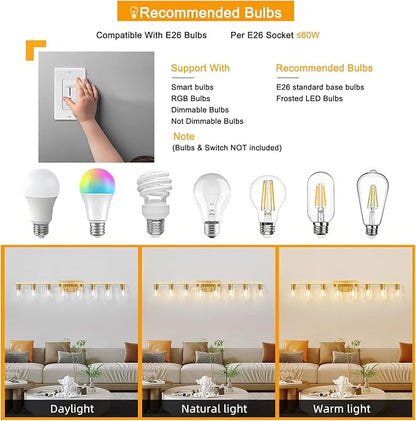 8 Light Bathroom Vanity Light Gold Bathroom Light Fixtures Brass Vanity Lights for Bathrrom 46 in Large Wall Sconce Brush Gold with Clear Glass Shade for Living Room