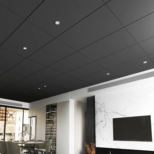 Art3d 10-Pack Smooth Drop Ceiling Tile 2ft x 4ft - Fire-Rated, Waterproof, Reusable - Premium PVC, No Sag and Breakage - Cover 80 Sq. Ft, Black | 2 x 2 ft, PVC, Waterproof, Fire-Rated, Reusable, Compatible with Grid System, Perfect for Living Room