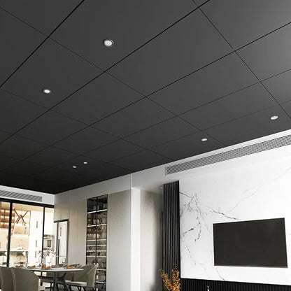 Art3d 10-Pack Smooth Drop Ceiling Tile 2ft x 4ft - Fire-Rated, Waterproof, Reusable - Premium PVC, No Sag and Breakage - Cover 80 Sq. Ft, Black | 2 x 2 ft, PVC, Waterproof, Fire-Rated, Reusable, Compatible with Grid System, Perfect for Living Room