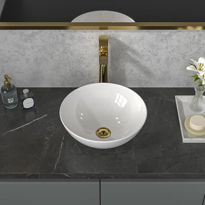 Sarlai Vessel Sink Round - 13"x13" Modern Small Bathroom Sink Round Bowl Above Counter White Porcelain Ceramic Bathroom Vessel Vanity Sink Art Basin