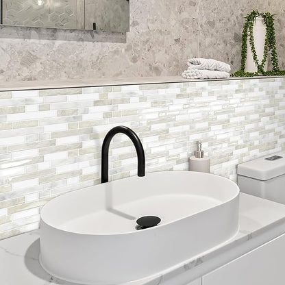 Peel and Stick Backsplash 3D Self Adhesive Wall Tile Beige 10 Sheet | Thick,Sticky,Vinyl,12"x12",Marble,for Kitchen,Bathroom
