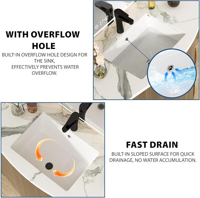 White Undermount Bathroom Sink 20.1"x14.6"Ceramic Basin | Modern Porcelain Under Counter Bathroom Vanity Sink, Interior Bowl 17.9"x 12.4", Rectangular Undermount Basin with Overflow