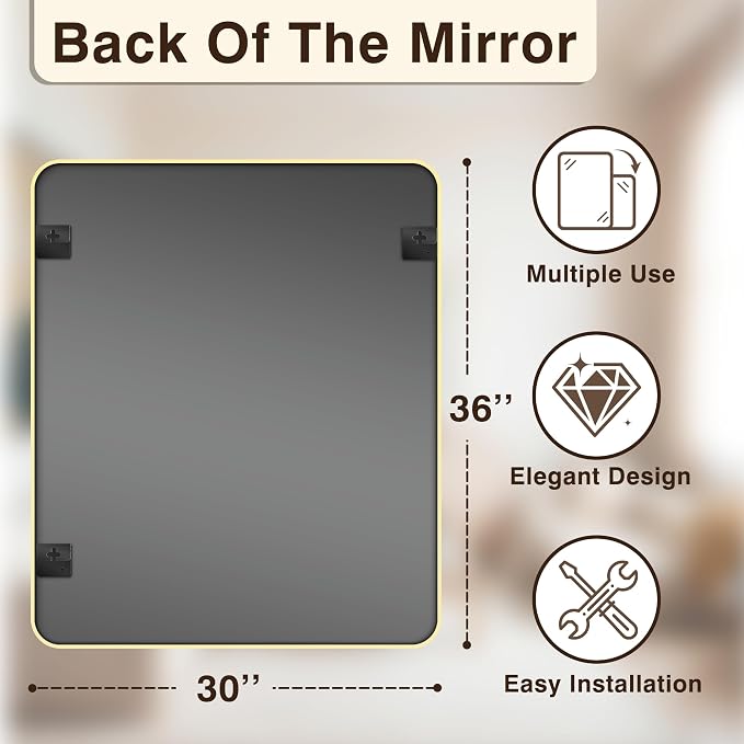 Vanity Bathroom Mirror, 36”x30” Gold Bathroom Mirror for Over Sink | HD Tempered Glass, Anti-Rust Frame, Vertical or Horizontal, Wall Mirrors for Bathroom Sink, Living Room, Entryway, Bedroom