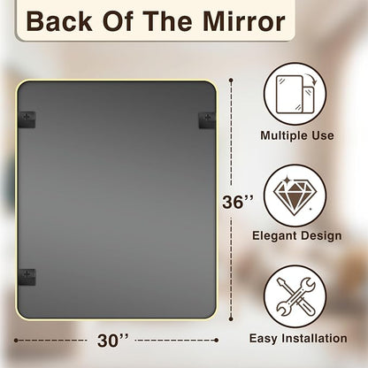 Vanity Bathroom Mirror, 36”x30” Gold Bathroom Mirror for Over Sink | HD Tempered Glass, Anti-Rust Frame, Vertical or Horizontal, Wall Mirrors for Bathroom Sink, Living Room, Entryway, Bedroom