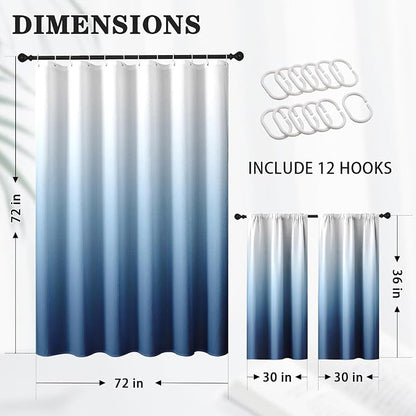 Shower Curtain Set, for Bathroom Decor 72" x 72", Gradient Ombre | Waffle Modern Blue Waffle Textured Cloth Waterproof Matching Window Shower Curtain 36 x 30 Inches