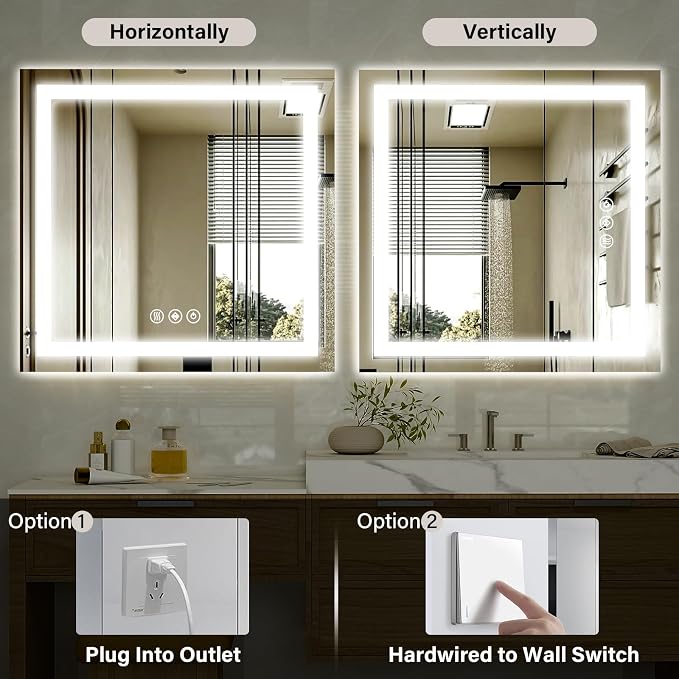 XRAMFY 47"X47" LED Bathroom Mirror, Backlit + Front Lit Wall Mirror | LED Bathroom Mirror with Lights for Wall, 3 Colors, Anti-Fog, Dimmable Brightness, Tempered Glass