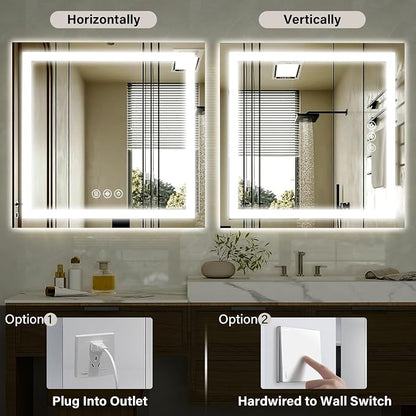 XRAMFY 47"X47" LED Bathroom Mirror, Backlit + Front Lit Wall Mirror | LED Bathroom Mirror with Lights for Wall, 3 Colors, Anti-Fog, Dimmable Brightness, Tempered Glass