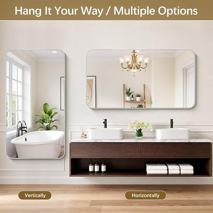 DESBING 55"x30" Bathroom Mirror for Over Sink, Silver Framed Wall Mirror | High-Definition Shatterproof Vanity Mirror with Rounded Corner for Bedroom Living Room Entryway Horizontally or Vertically