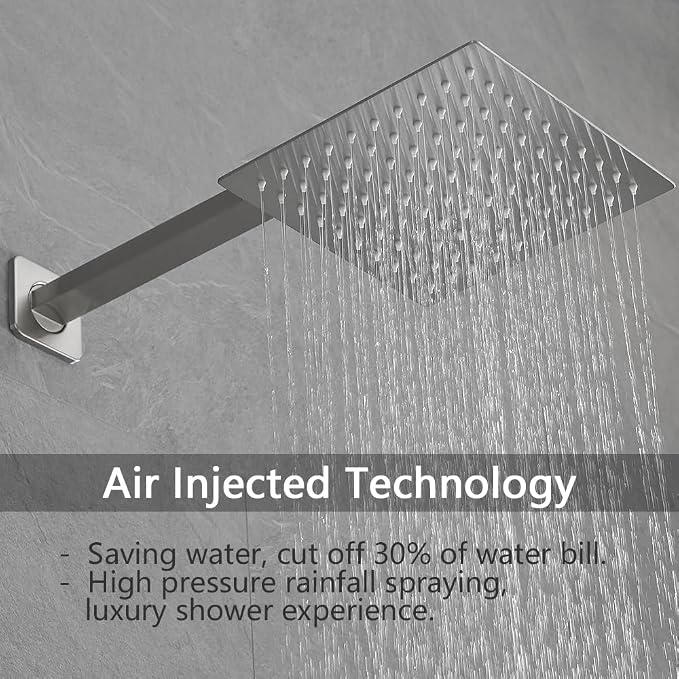 Brushed Nickel Shower Faucet Set Bathroom Luxury Rainfall Shower System with Rain Shower Head Single Function Shower Trim Kit with Rough-in Valve