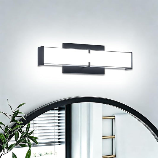 16 Inch LED Bathroom Lighting Fixtures Over Mirror, Modern Black Vanity Lights for Bathroom, Dimmable Vanity Light Bar, 5700K Cool White IP44 Waterproof Wall Light