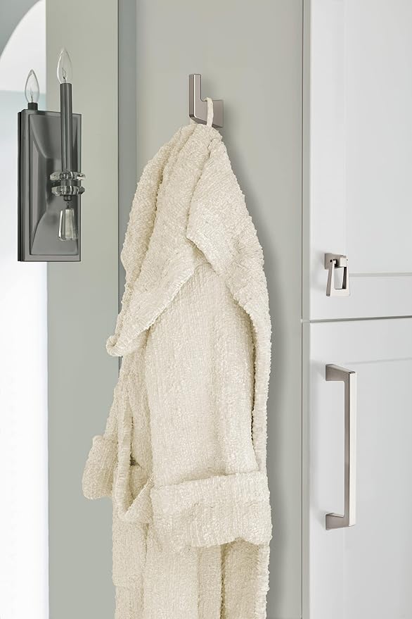 Amerock Blackrock Single Prong Brushed Nickel Wall-Mounted Hook | Decorative wall hook in durable zinc construction for coats, hats, bags, towels, and everyday organization