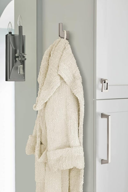 Amerock Blackrock Single Prong Brushed Nickel Wall-Mounted Hook | Decorative wall hook in durable zinc construction for coats, hats, bags, towels, and everyday organization