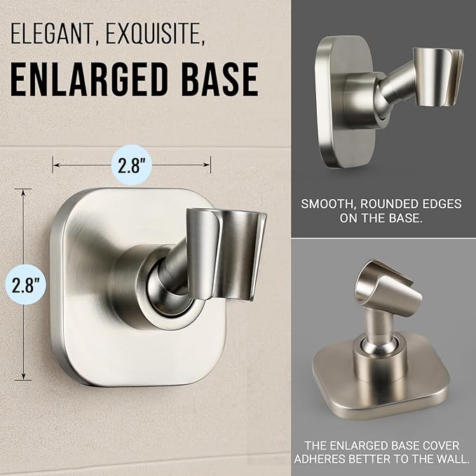 G-Promise Metal Handheld Shower Head Holder, No-Drill (Brushed Nickel) | Adhesive or Drilled Installation, Wide Adjustment Range Fits All Family Heights, Firmly Secure Showerhead, Easy to Install