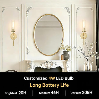 Shenmoyl Battery Operated Wall Sconces Set of 2, Gold Rechargeable Wall Lighting Fixtures, Dimmable Wall Lights with Remote & Clear Glass Shade for Living Room, Bathroom,Bedroom