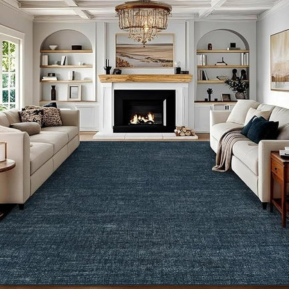 Garvee Modern Living Room Rugs 9x12 Dining Room Rugs for Under Table, Navy | Machine Washable Non Slip Solid Color Non Shedding Low Pile Stain Resistant Foldable Neutral Soft Rug for Bedroom Nursery