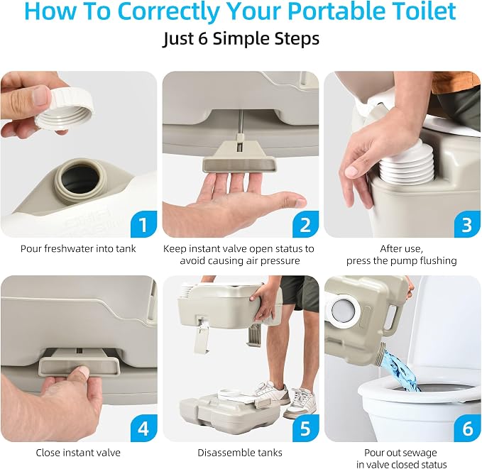 YITAHOME Portable Toilet 2.64 Gal Camping Porta Potty with Diagonal | Hand Sprayer and Press Flush Pump, Space Saving Indoor Outdoor Toilet for Adults, RV Travel, Boat and Trips