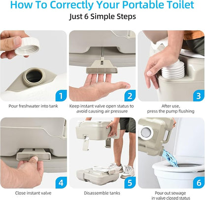 YITAHOME Portable Toilet 2.64 Gal Camping Porta Potty with Diagonal | Hand Sprayer and Press Flush Pump, Space Saving Indoor Outdoor Toilet for Adults, RV Travel, Boat and Trips