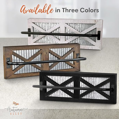 Autumn Alley Farmhouse Rustic Towel Rack Holder - Wood Towel Rack - 24" - Farmhouse Bathroom Hardware for Rustic Bathroom and Country Kitchen Style Décor - Wall Mounted, Western Accessories