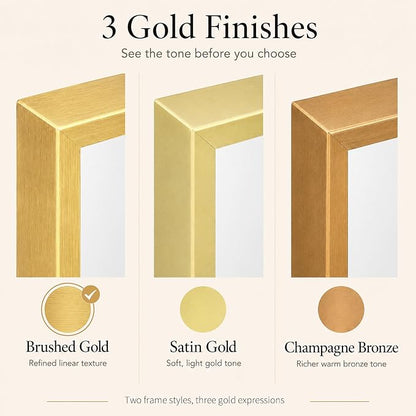 48"x36" Brushed Gold Large Framed Bathroom Vanity Wall Mirror | Large Vanity Wall Mirror, Slim Metal Frame, Dresser or Sideboard Use, Vertical/Horizontal Mount, Tempered Glass