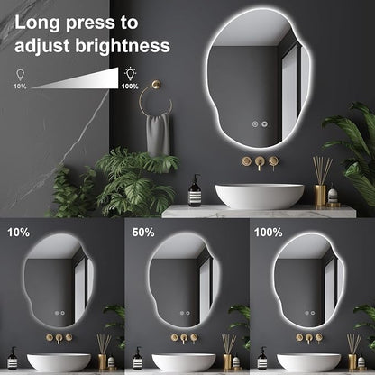 Irregular LED Bathroom Mirror with Lights,Asymmetrical Led Bathroom Vanity Mirror for Wall with Backlit, Anti Fog, 3 Colors and Dimmable Light,[Horizontal/Vertical] 30" H x 22" W