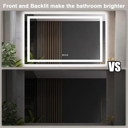 EchosLife 55"x36" LED Bathroom Mirrors for Wall | Backlit + Front Lit, Anti-Fog, Stepless Dimmable, 3 Colors, Memory, Tempered Glass, UL Listed, Horizontal/Vertical