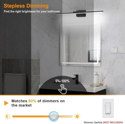 LED Bathroom Vanity Light, Modern Bathroom Light Fixture Over Mirror (3000K/4000K/6000K, Dimmable), Vanity Light Bar with Angle Adjustable, 40 Inch, Black