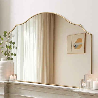 Besdomus Gold Scalloped Wall Mirror: 40"x29" Large Wooden Bathroom Mirror | Modern Minimalist Decorative Arched Mirror for Vanity/Dresser/Bedroom/Entryway/Fireplace/Living Room/Dining Room/Over Sink