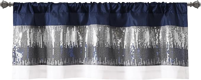Lush Decor Night Sky Sequins Valance Curtain Single, 52"W x 18"L Navy & White - Kitchen Curtains Valances For Windows - Bathroom Curtains Window