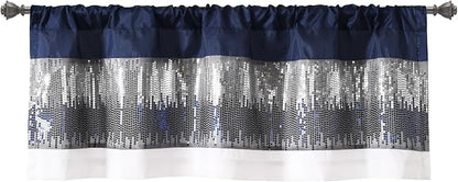 Lush Decor Night Sky Sequins Valance Curtain Single, 52"W x 18"L Navy & White - Kitchen Curtains Valances For Windows - Bathroom Curtains Window